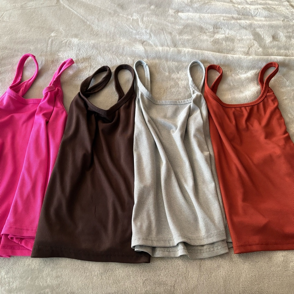 Women's Ribbed Tank Top Set - Pink, Brown, Gray, and Rust